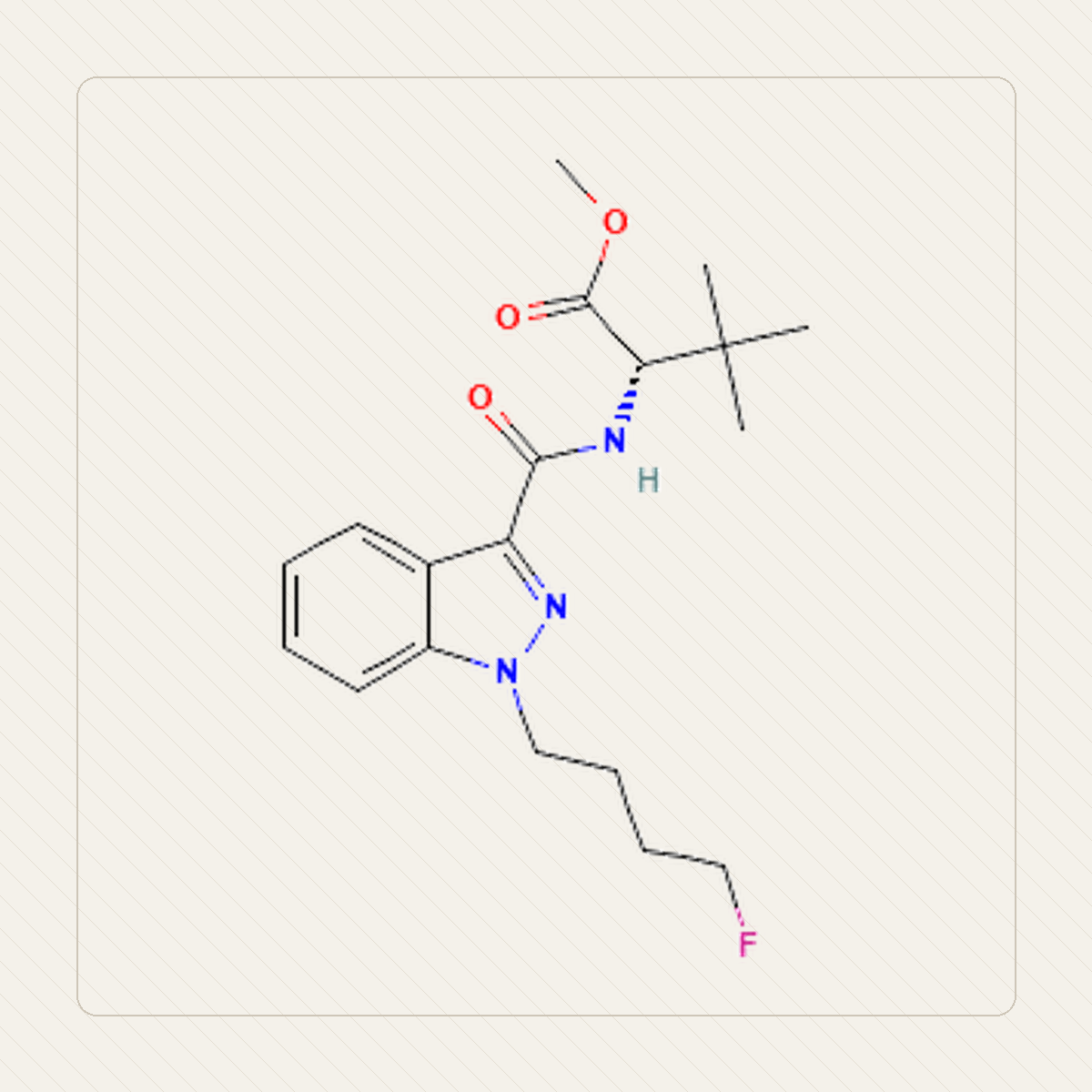 4F-MDMB-BINACA 4F-MDMB-BUTINACA, pedagogisk illustrasjon av molekylstrukturen